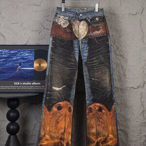 Acne Studios Heart-Shaped Button 3D Optical Print Straight Leg Low-Rise Jeans